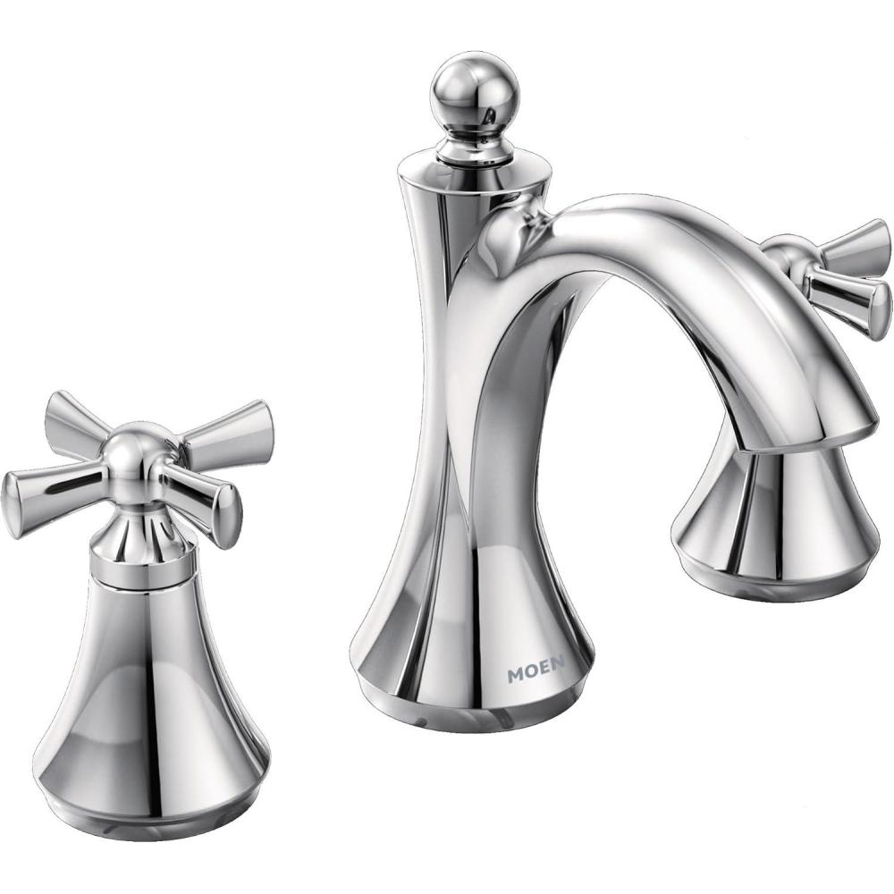 image:imageMoen T4524 Wynford TwoHandle Widespread HighArc Bathroom Faucet with Cross Handles Valve Required Chrome