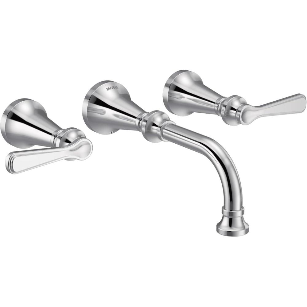image:imageMoen TS44104 Colinet Traditional Lever Handle Wall Mount Bathroom Faucet Trim Valve Required Chrome