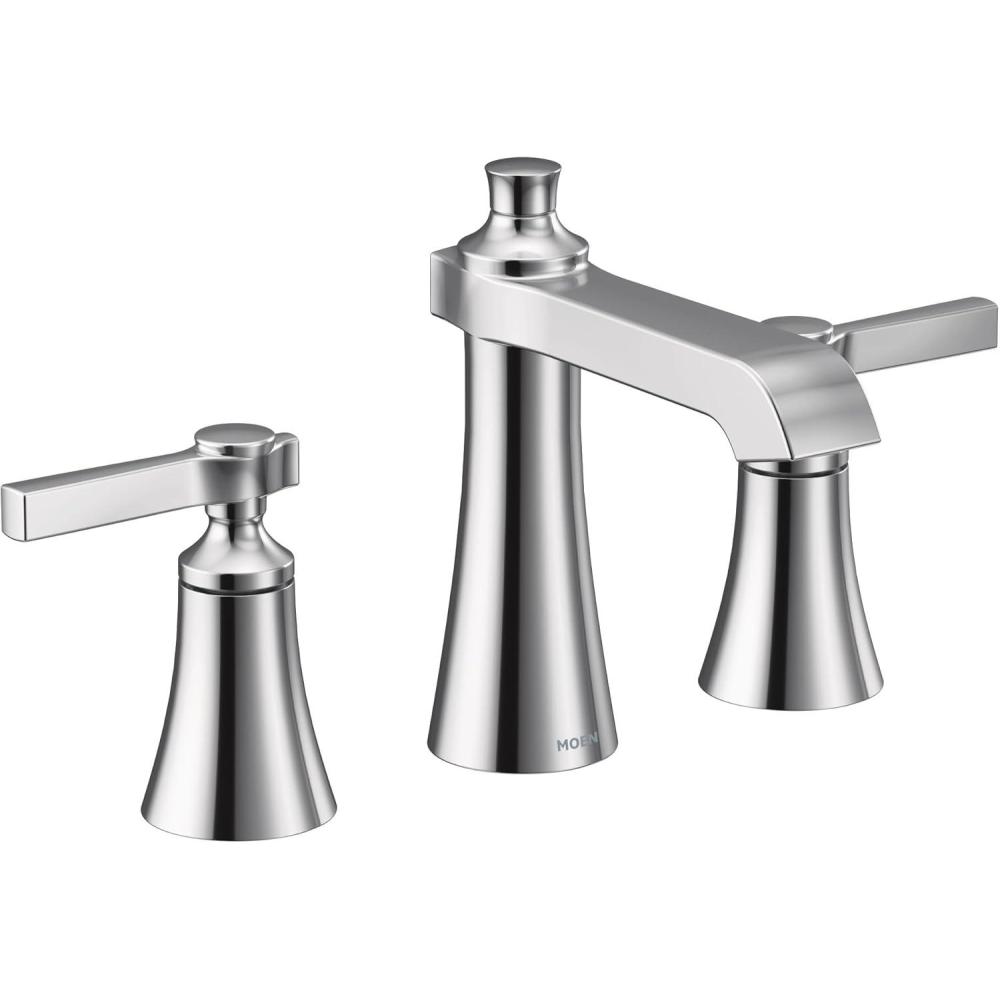 image:imageMoen TS6984 Flara TwoHandle 8 in Widespread Lever Handle Bathroom Faucet Trim Kit Valve Required Chrome