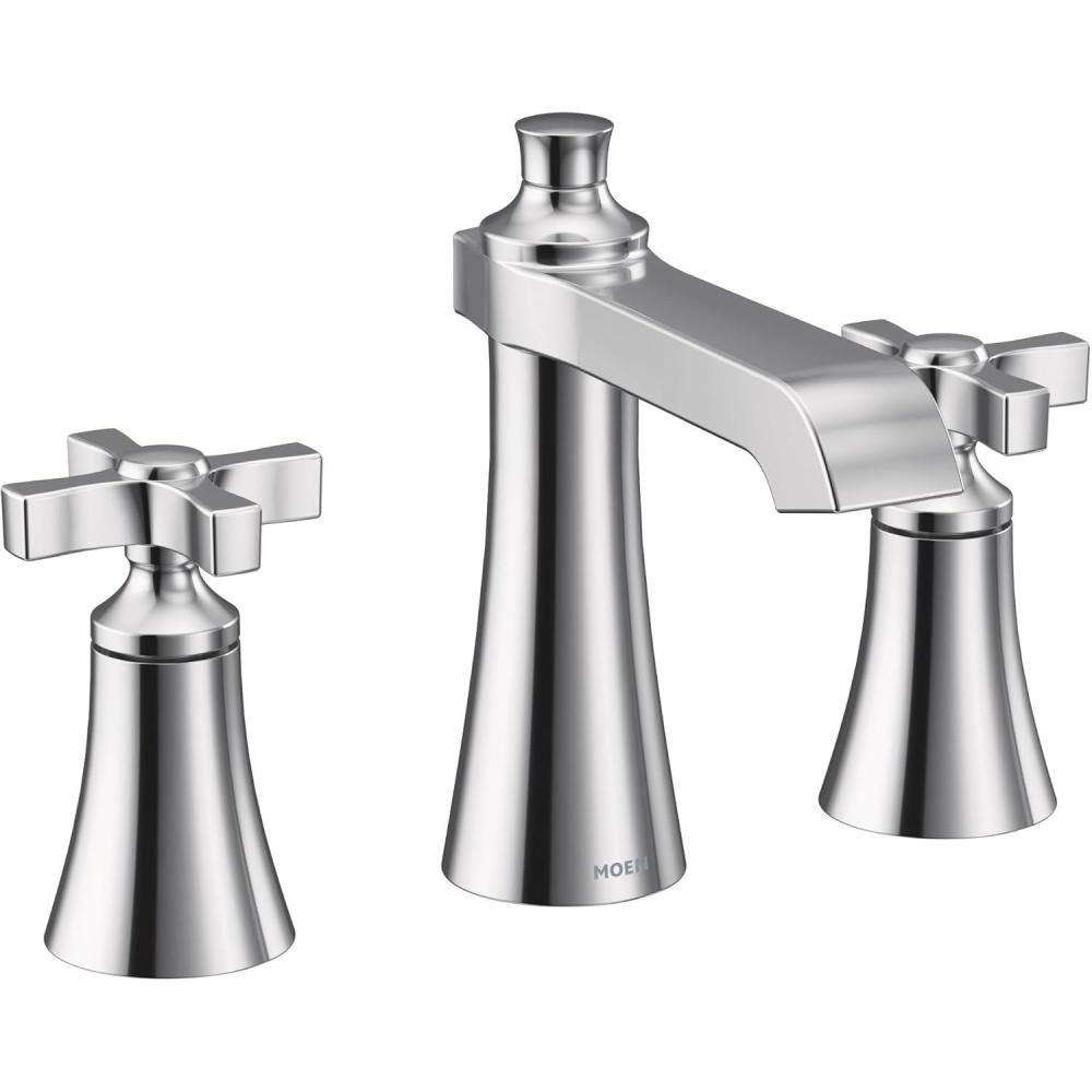 image:imageMoen TS6985 Flara TwoHandle 8 in Widespread Cross Handle Bathroom Faucet Trim Kit Valve Required ChromeChrome