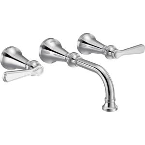 Moen TS44104 Colinet Traditional Lever Handle Wall Mount Bathroom Faucet Trim, Valve Required, Chrome