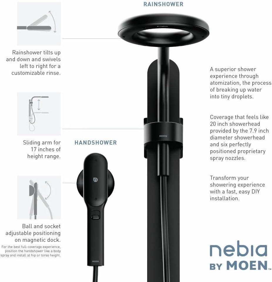 image:imageMoen N214C0BL Spa Shower including Rainshower Handshower and Magnetic Dock Matte Black