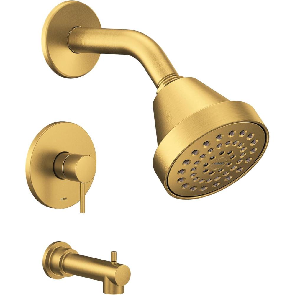 image:imageMoen Align Brushed Gold EcoPerformance Pressure Balancing Modern Tub and Shower Trim Kit with Showerhead Lever Handle and Tub Spout Valve Required T2193EPBGBrushed Gold