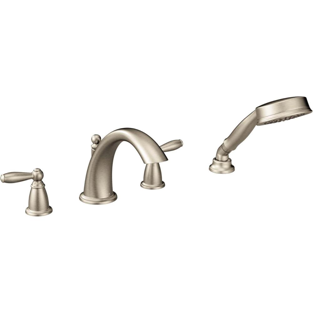 image:imageMoen Brantford brushed Nickel TwoHandle Deck Mount Roman Tub Faucet Trim Kit with Single Function Handshower Valve Required T924BNBrushed Nickel