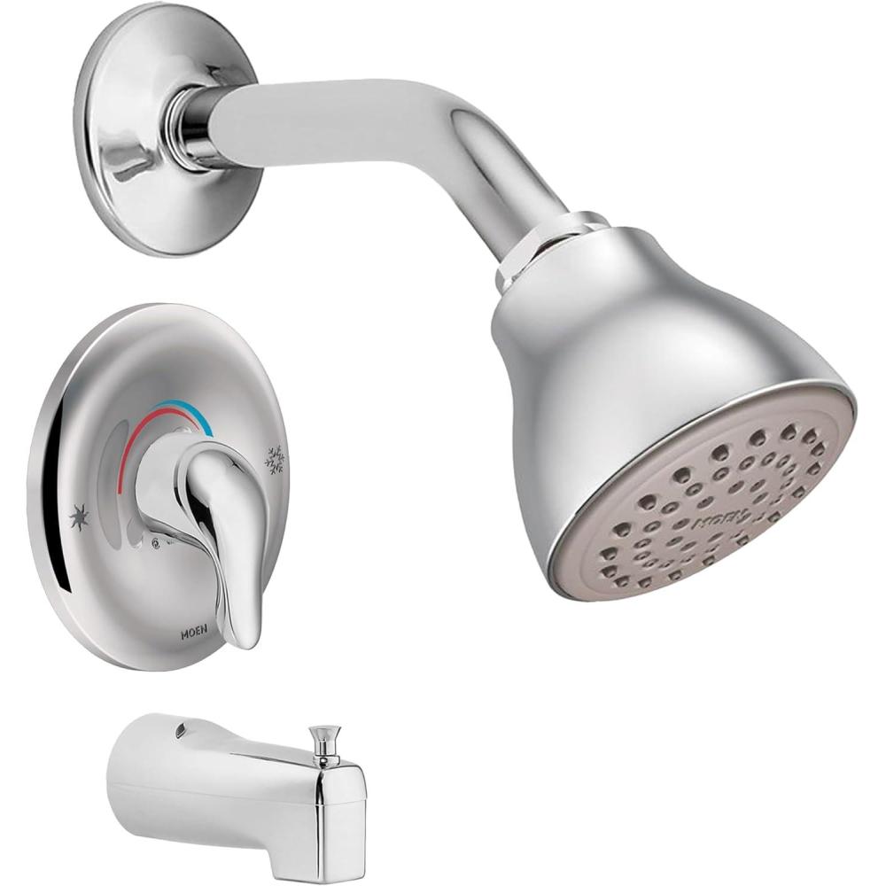 image:imageMoen Chateau Chrome PosiTemp Bathtub Trim Kit with Shower Head Lever Handle and Tub Spout Valve Required TL183EPChrome