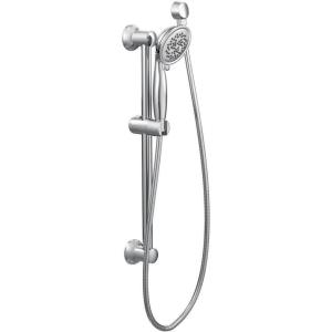 Moen 3863EP17, Polished Chrome, 3-Function 4-Inch Diameter Spray Head Handshower with Slide Bar, Meets EPA WaterSense Criteria, Limited
