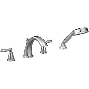 Moen Brantford brushed Nickel Two-Handle Deck Mount Roman Tub Faucet Trim Kit with Single Function Handshower, Valve Required, T924BN(Chrome)