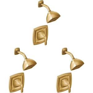Moen Voss Brushed Gold Posi-Temp Posi-Temp Pressure Balancing Shower Trim Featuring Showerhead and Shower Lever Handle, Valve Required, T2692BG((Pack of 3))
