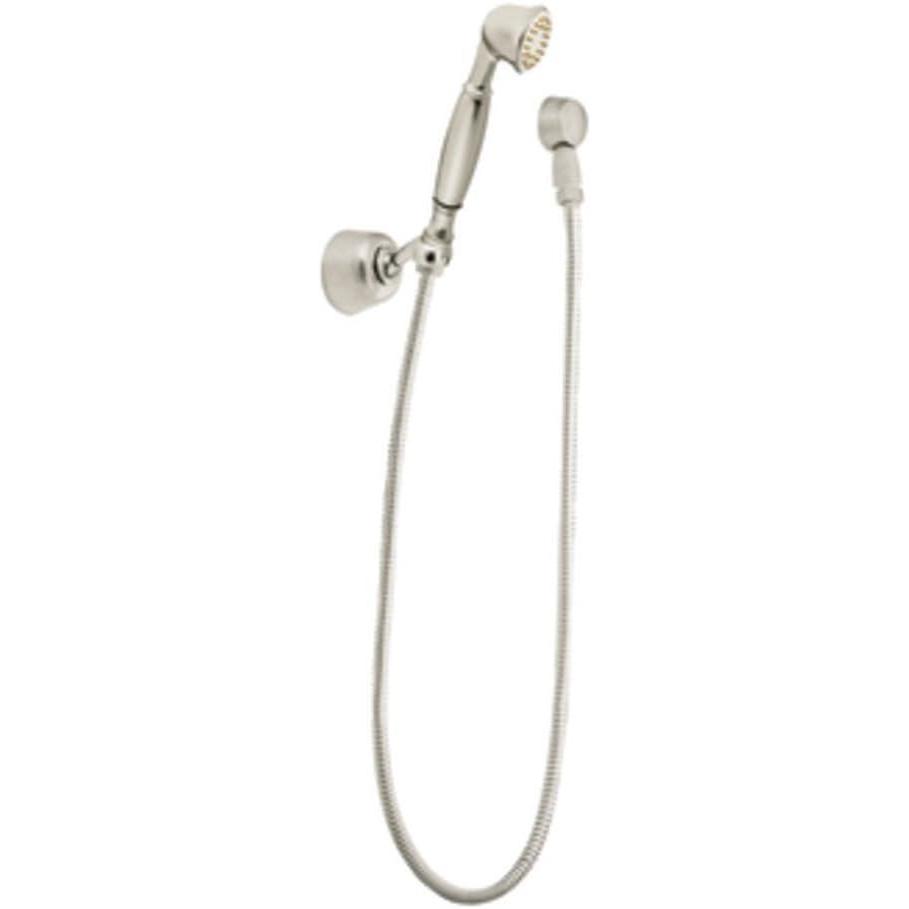 image:imageMoen Showering AccessoriesBasic EcoPerformance Handheld Shower Brushed Nickel 2Inch Diameter Includes Vacuum Breaker Wall Bracket and Installation Drop