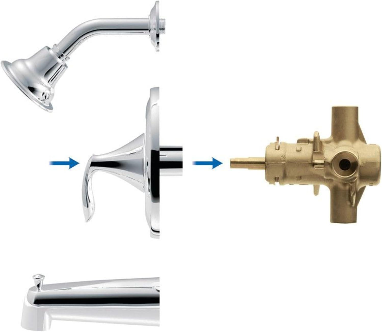 image:imageMoen Eva Brushed Nickel PosiTemp SingleHandle Bathtub Trim Kit with Showerhead Shower Arm Tub Spout and Lever Handle Valve Required T2133BNChrome