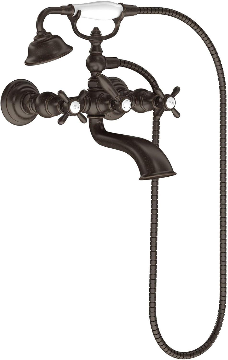 image:imageMoen S22105BN Weymouth Two Handle Tub Filler with CrossHandles and Handshower Brushed NickelOil Rubbed Bronze