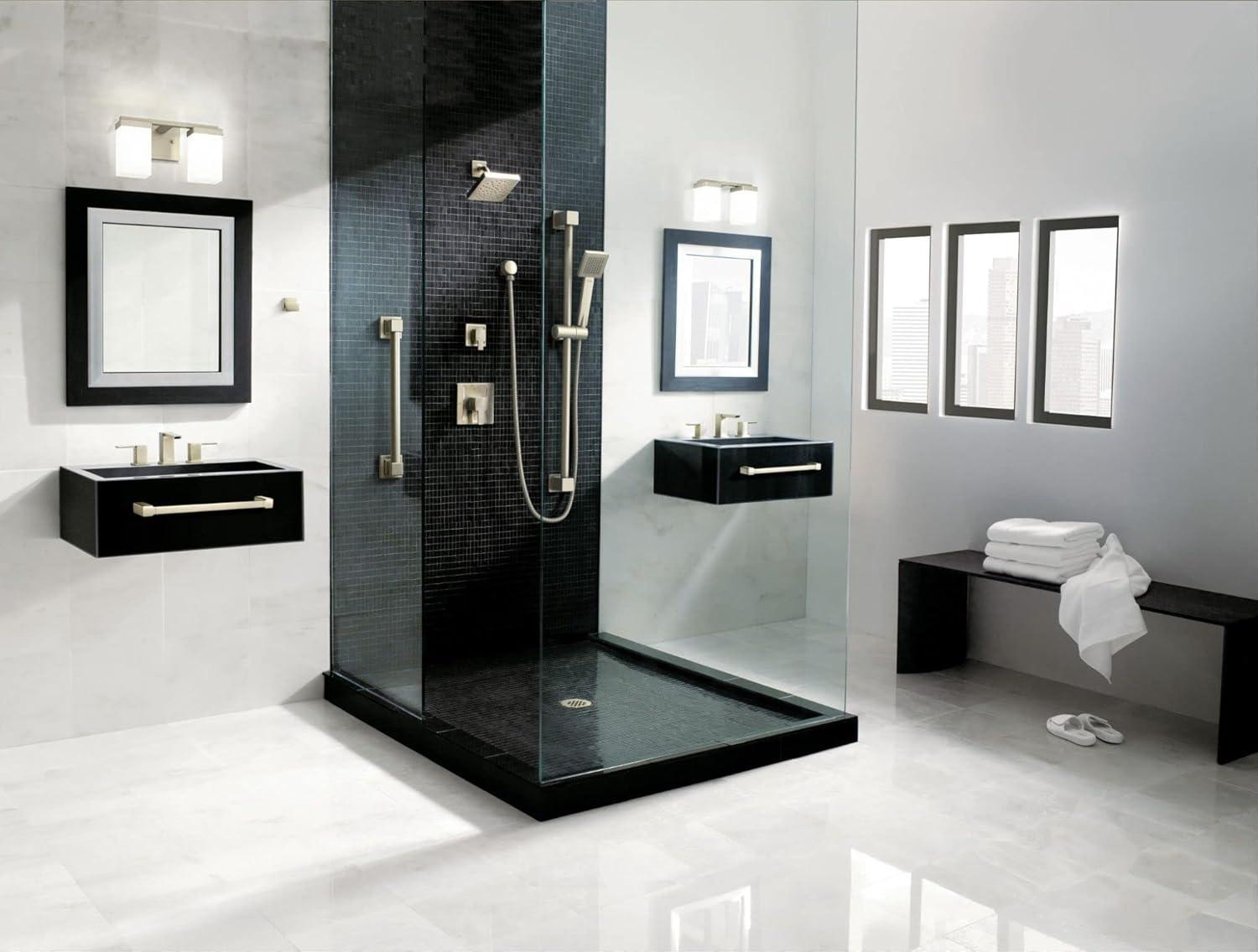 image:imageMoen TS2712 PosiTemp Square High Pressure Shower Head and Single Handle Shower Trim Kit Valve Required ChromeBrushed Nickel