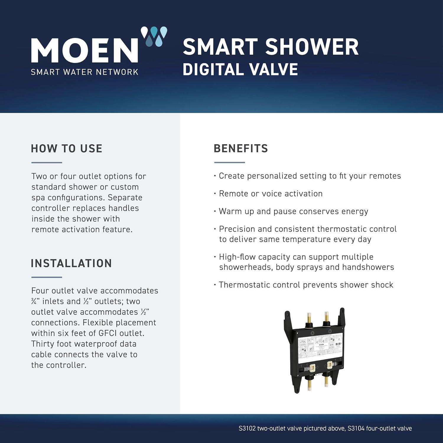 image:imageMoen Terra Beige Smart Shower 2Outlet Digital Water System Controller for Thermostatic Shower Valve TS3302TBMatte Black