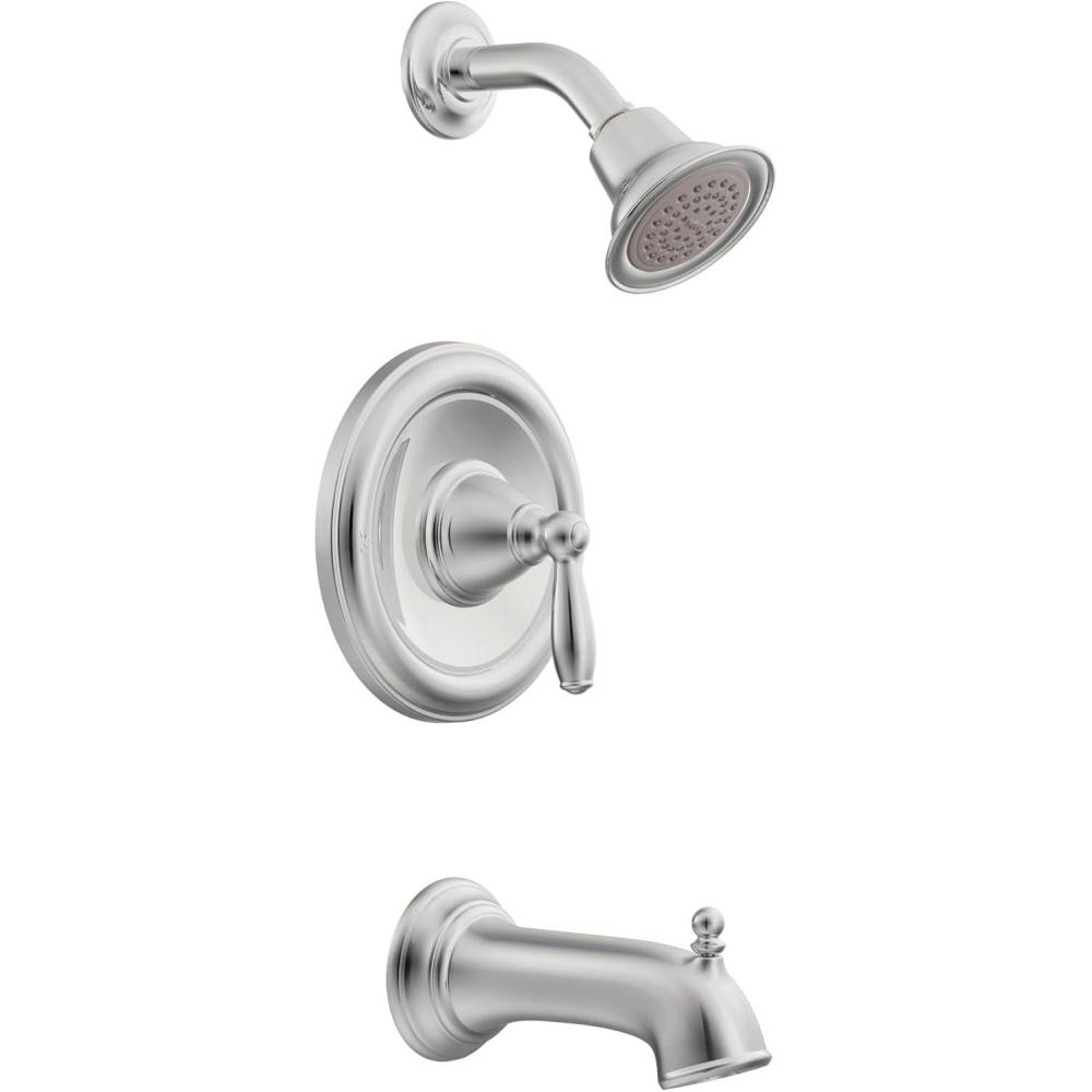 image:imageMoen Brantford Chrome Pressure Balancing Modern Bathtub and Shower Trim Kit with Shower Head Shower Handle and Tub Spout Shower Faucet Set PosiTemp Valve Required T62153EP