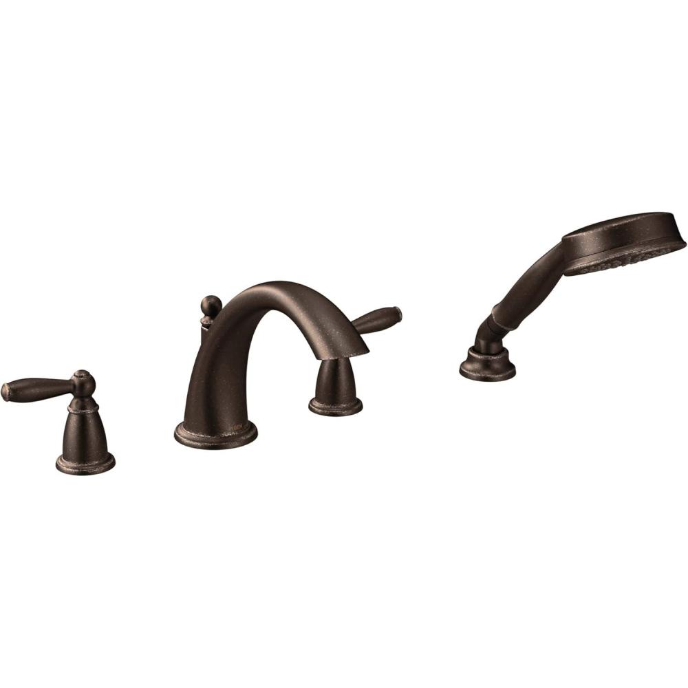 image:imageMoen Brantford Oil Rubbed Bronze TwoHandle Deck Mount Roman Tub Faucet Trim Kit with Single Function Handshower Valve Required T924ORB