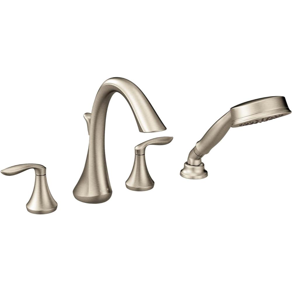 image:imageMoen Eva Brushed Nickel TwoHandle Deck Mount Roman Tub Faucet Trim Kit with Single Function Handshower Valve Required T944BNBrushed Nickel