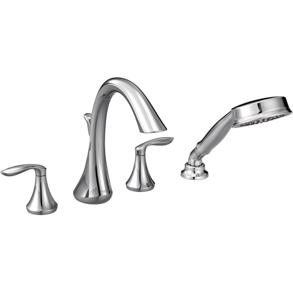 image:imageMoen Eva Brushed Nickel TwoHandle Deck Mount Roman Tub Faucet Trim Kit with Single Function Handshower Valve Required T944BNChrome