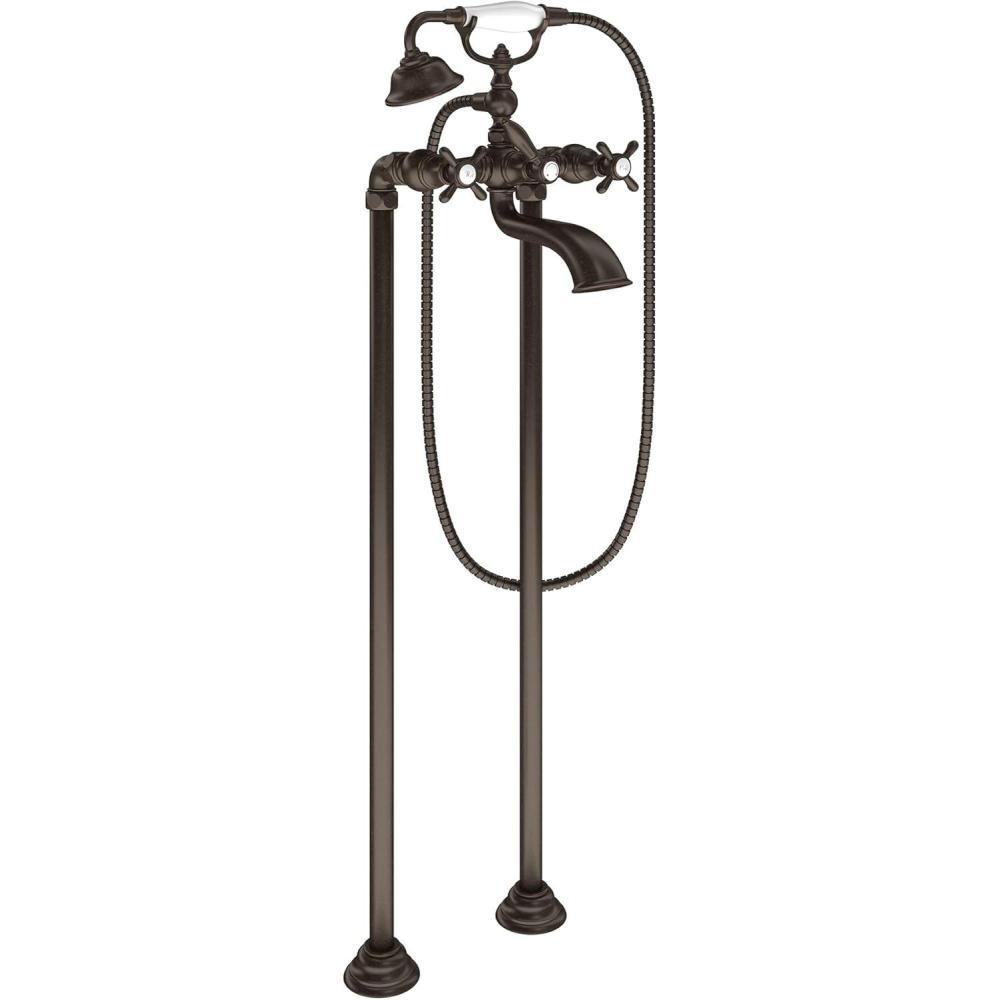image:imageMoen S22105BN Weymouth Two Handle Tub Filler with CrossHandles and Handshower Brushed NickelOil Rubbed Bronze
