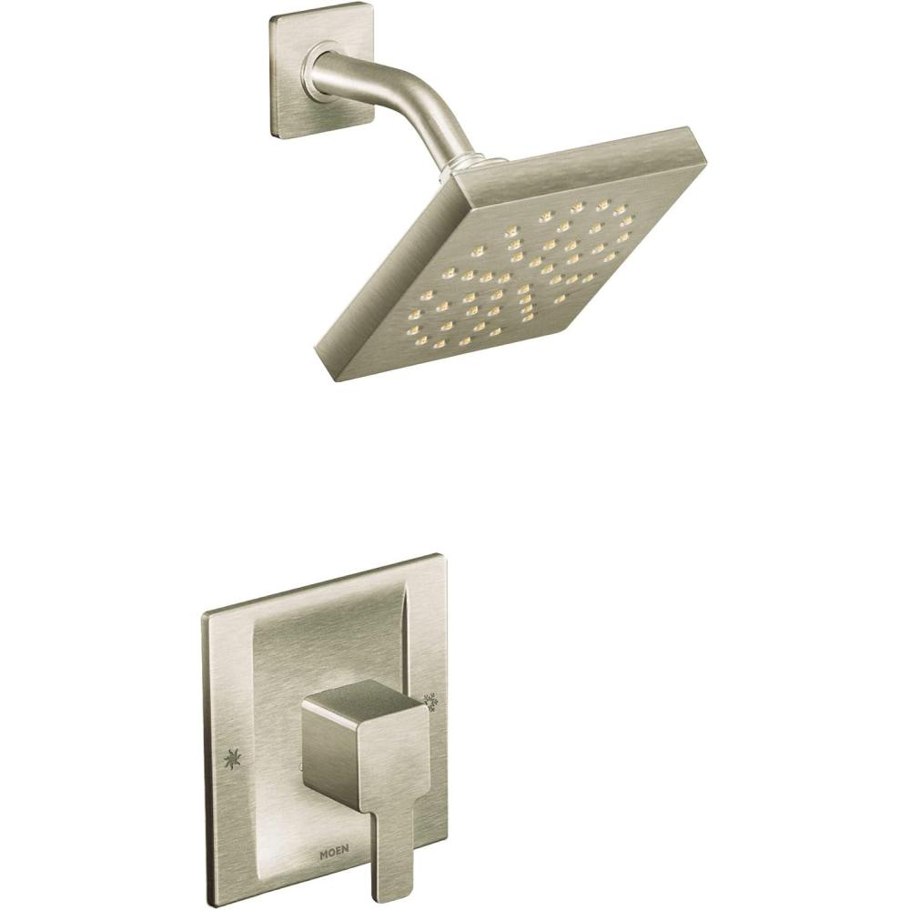 image:imageMoen TS2712 PosiTemp Square High Pressure Shower Head and Single Handle Shower Trim Kit Valve Required ChromeBrushed Nickel
