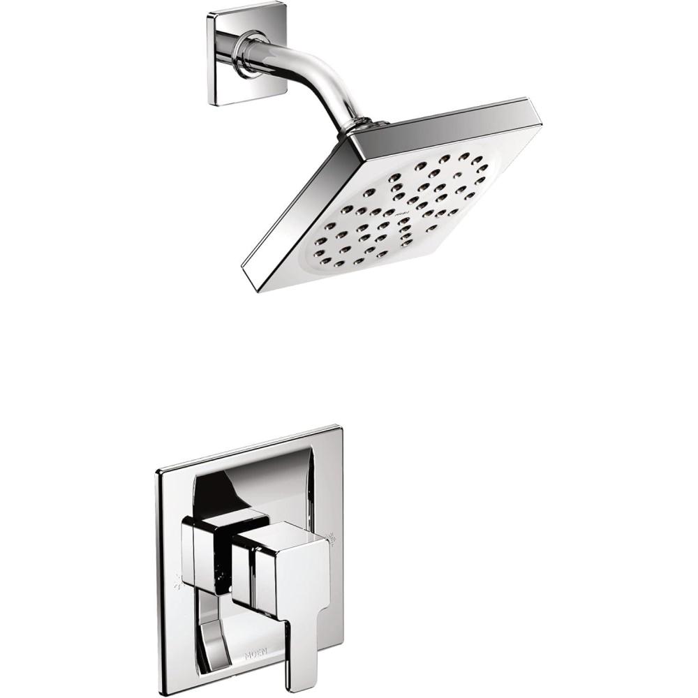 image:imageMoen TS2712 PosiTemp Square High Pressure Shower Head and Single Handle Shower Trim Kit Valve Required ChromeChrome
