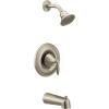 Moen Eva Brushed Nickel Posi-Temp Single-Handle Bathtub Trim Kit with Showerhead, Shower Arm, Tub Spout, and Lever Handle, (Valve Required), T2133BN(Brushed Nickel)
