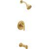 Moen Greenfield Brushed Gold Eco-Performance Bathtub and Shower Faucet with Showerhead, Shower Lever Handle, and Tub Spout, Valve Required, T2223EPBG