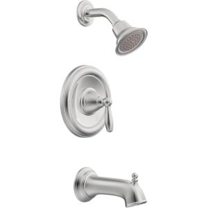 Moen Brantford Chrome Pressure Balancing Modern Bathtub and Shower Trim Kit with Shower Head, Shower Handle, and Tub Spout, Shower Faucet Set (Posi-Temp Valve Required), T62153EP