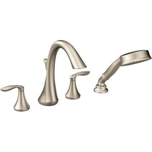 Moen Eva Brushed Nickel Two-Handle Deck Mount Roman Tub Faucet Trim Kit with Single Function Handshower, Valve Required, T944BN(Brushed Nickel)