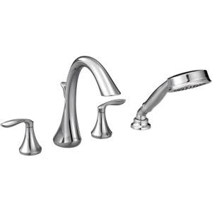 Moen Eva Brushed Nickel Two-Handle Deck Mount Roman Tub Faucet Trim Kit with Single Function Handshower, Valve Required, T944BN(Chrome)