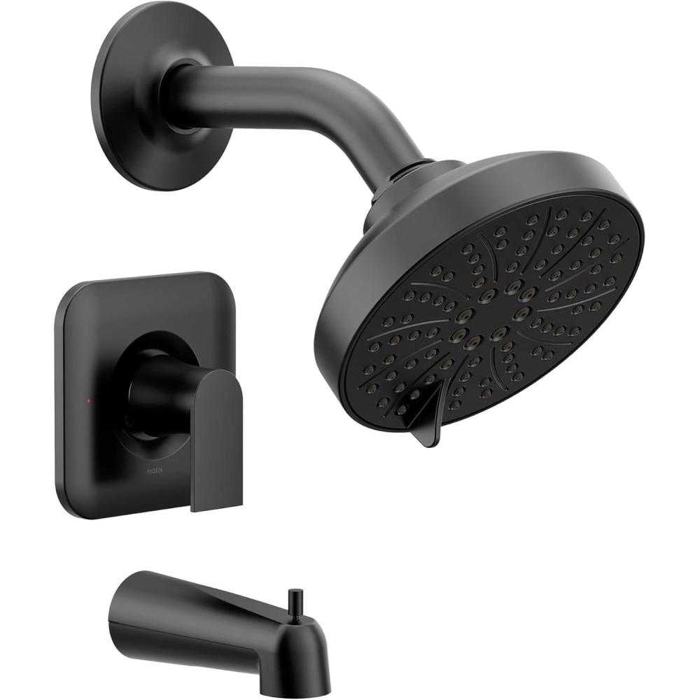 image:imageMoen Genta LX Matte Black Pressure Balancing Modern Shower Set with Showerhead Lever Handle and Tub Spout PosiTemp Valve Required T2473EPBLMatte Black
