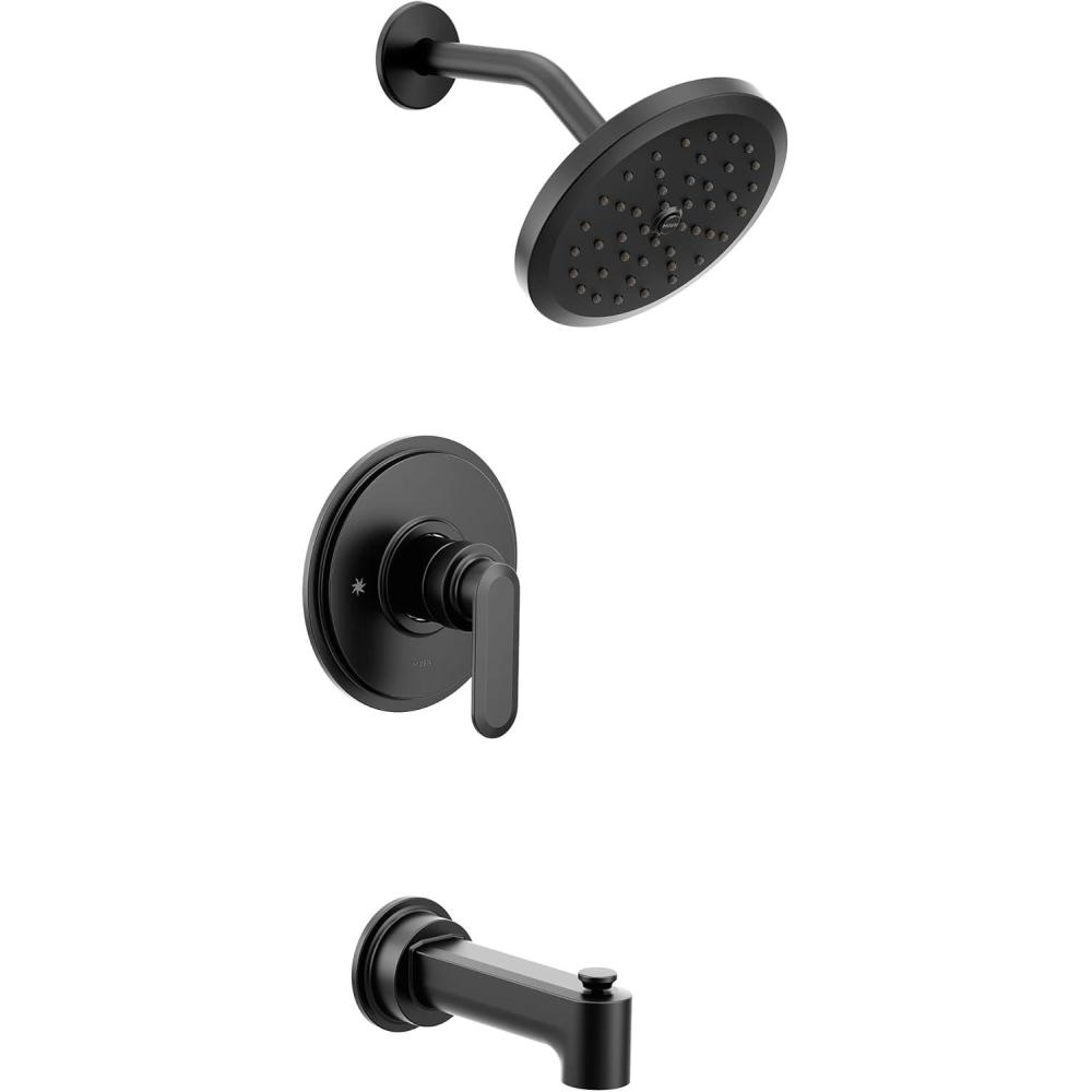 image:imageMoen Greenfield Matte Black MCORE 3 Series EcoPerformance Shower Trim Set with Wide Showerhead Shower Handle and Tub Spout Valve Required UT33323EPBL