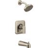 Moen Genta LX Matte Black Pressure Balancing Modern Shower Set with Showerhead Lever Handle, and Tub Spout, Posi-Temp Valve Required, T2473EPBL(Brushed Nickel)