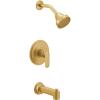 Moen Greenfield Brushed Gold Bathroom Shower Faucet with Showerhead, Shower Lever Handle, and Tub Spout, Valve Required, UT2323EPBG