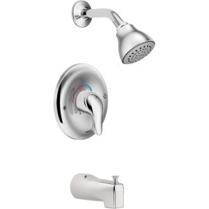 Moen Chateau Chrome Single Handle Posi-Temp Tub and Shower Faucet Set with Showerhead, Lever Handle, and Tub Spout, Valve Included, L2353(Chrome)