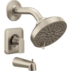Moen Genta LX Matte Black Pressure Balancing Modern Shower Set with Showerhead Lever Handle, and Tub Spout, Posi-Temp Valve Required, T2473EPBL(Brushed Nickel)