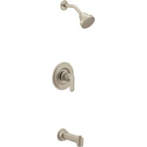 Moen Greenfield Brushed Nickel Eco-Performance Bathtub and Shower Faucet with Showerhead, Shower Lever Handle, and Tub Spout, Valve Required, T2223EPBN