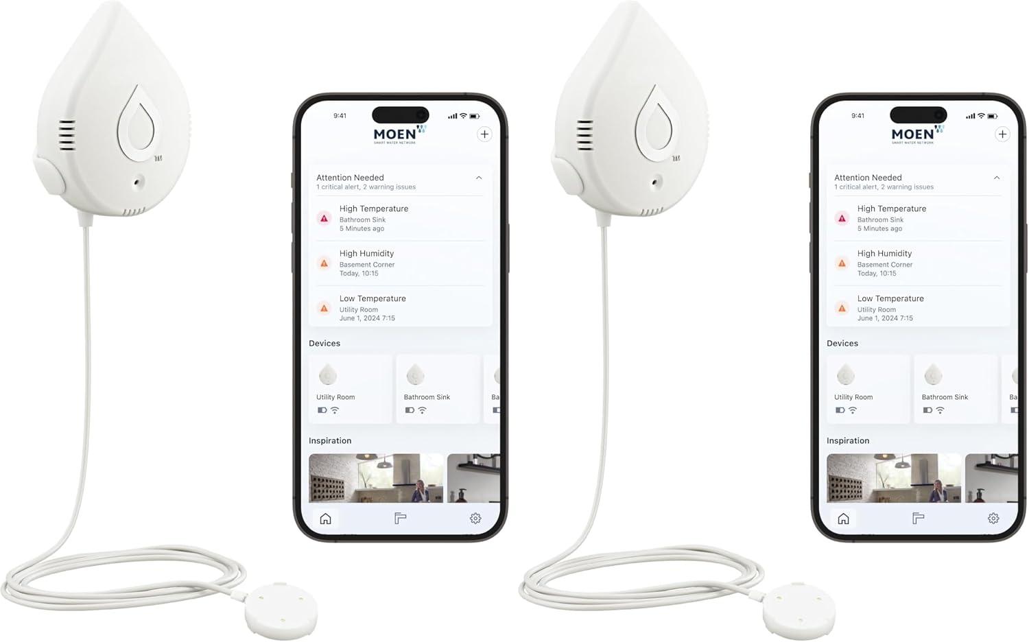 image:imageMoen Flo Smart Water Leak Detector Drip or Flood Sensor Alarm for Home 1Pack White 920004White