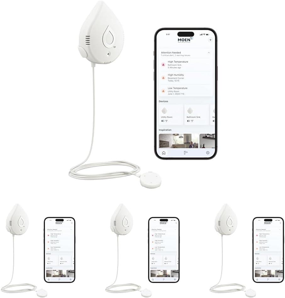 image:imageMoen Flo Smart Water Leak Detector Drip or Flood Sensor Alarm for Home 1Pack White 920004White