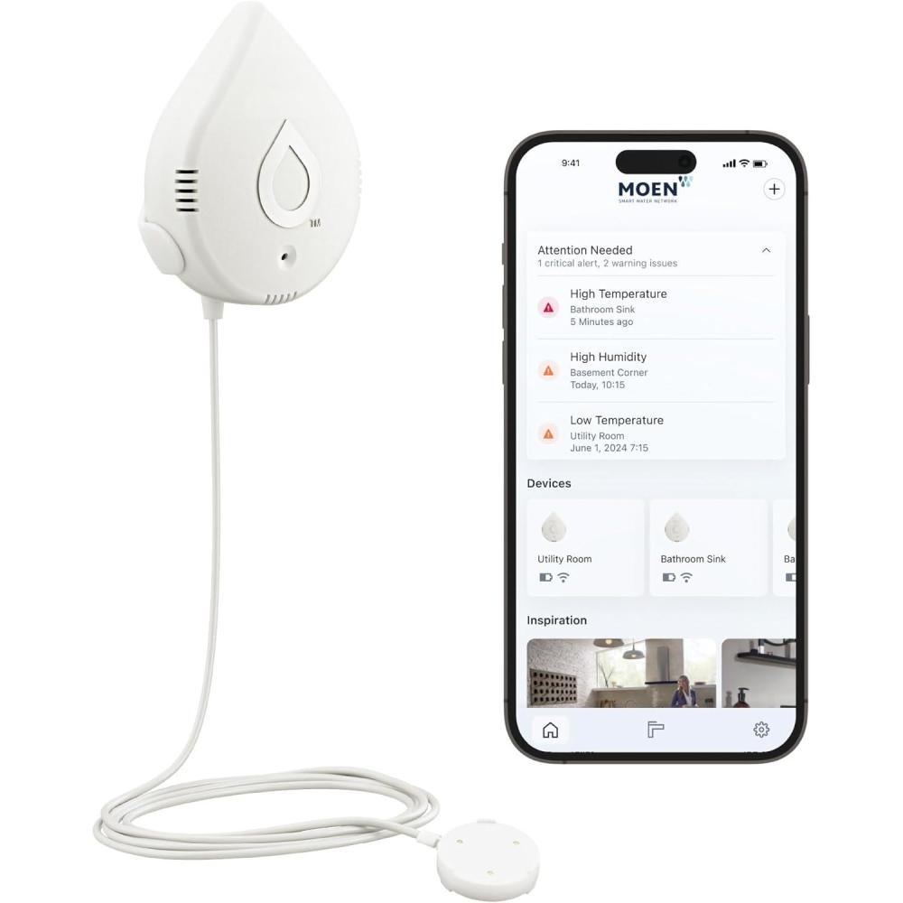 image:imageMoen Flo Smart Water Leak Detector Drip or Flood Sensor Alarm for Home 1Pack White 920004White
