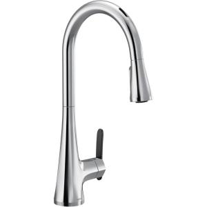 Moen S7235EVC SinemaSmart Faucet Touchless Pull Down Sprayer Kitchen Faucet with Voice Control and Power Boost, Chrome(Chrome)