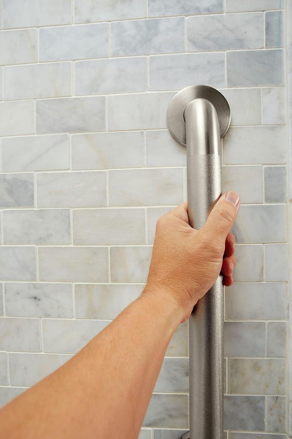 image:imageMoen Home Care Bathroom Safety 18 Inch Stainless Steel Handicap Grab Bar for Bathtub and Shower Elderly Assistance Product with Concealed Screws Polished Brass R8918Peened