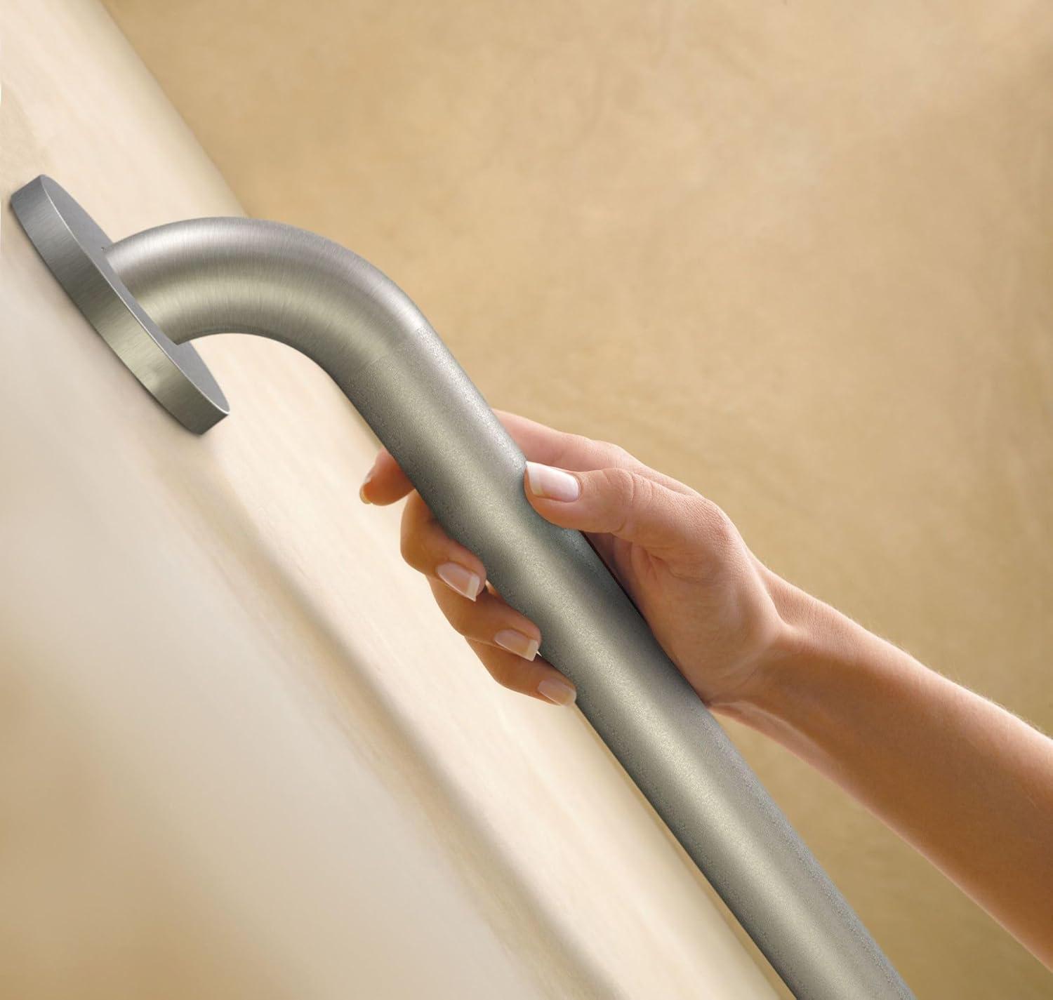 image:imageMoen Home Care Bathroom Safety 18 Inch Stainless Steel Handicap Grab Bar for Bathtub and Shower Elderly Assistance Product with Concealed Screws Polished Brass R8918Peened