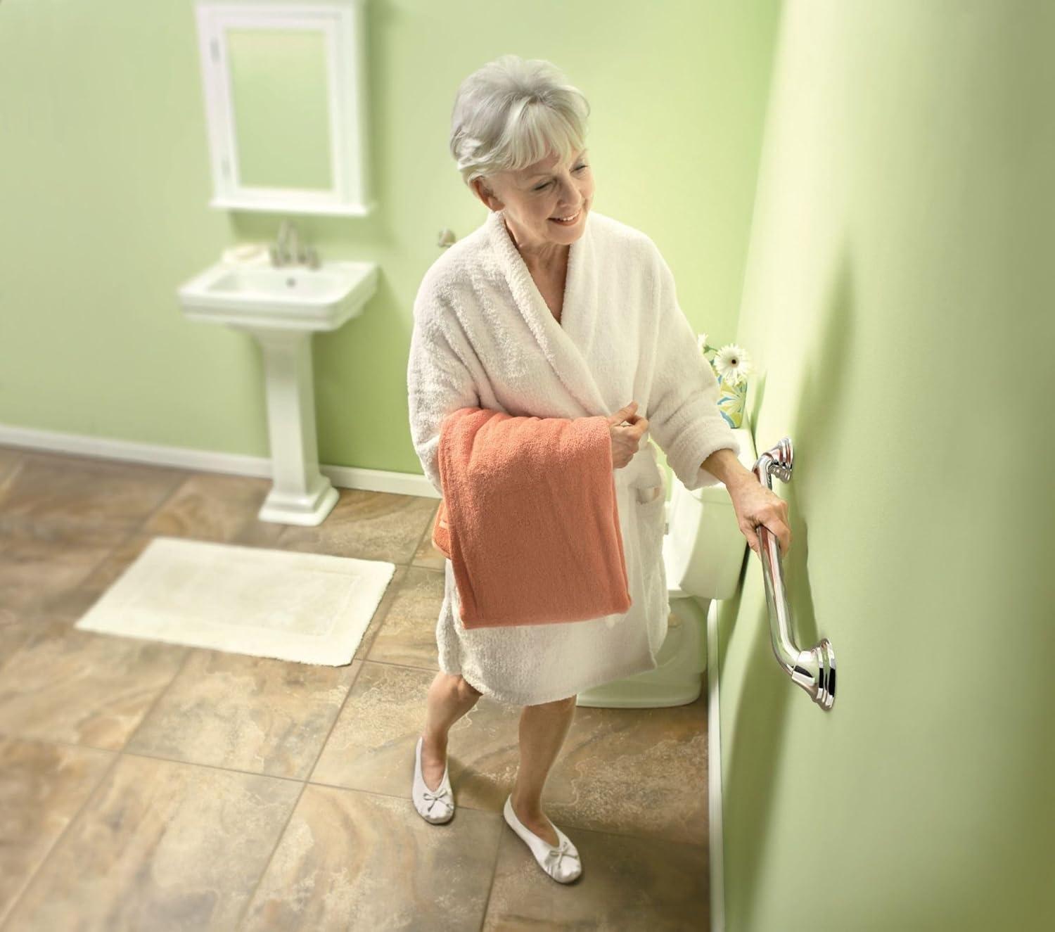 image:imageMoen Home Care Bathroom Safety Designer24 Inch Handicap Grab Bar for Bathtub and Shower with Curled Grip Elderly Assistance Product Brushed Nickel LR8724D3GBNChrome