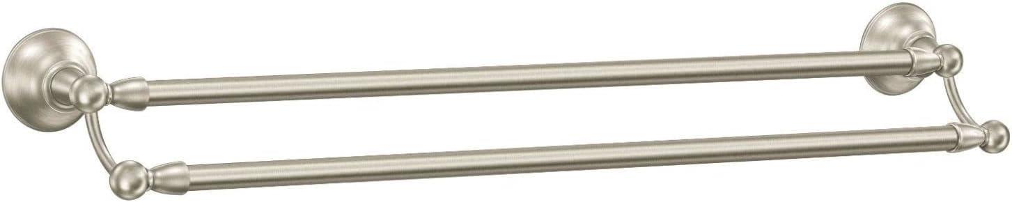 image:imageMoen Sage Collection Spot Resist Brushed Nickel 24Inch Double Bathroom Towel Bar Wall Mounted Bath Hanger with Two Rods DN6822BNBrushed Nickel