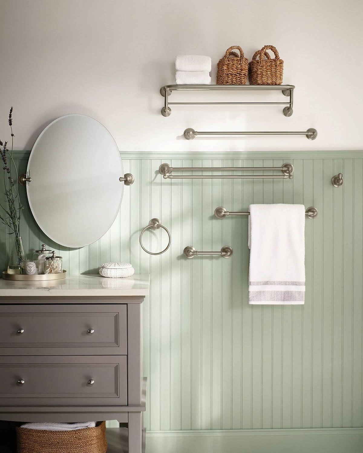 image:imageMoen Sage Collection Spot Resist Brushed Nickel 24Inch Double Bathroom Towel Bar Wall Mounted Bath Hanger with Two Rods DN6822BNBrushed Nickel
