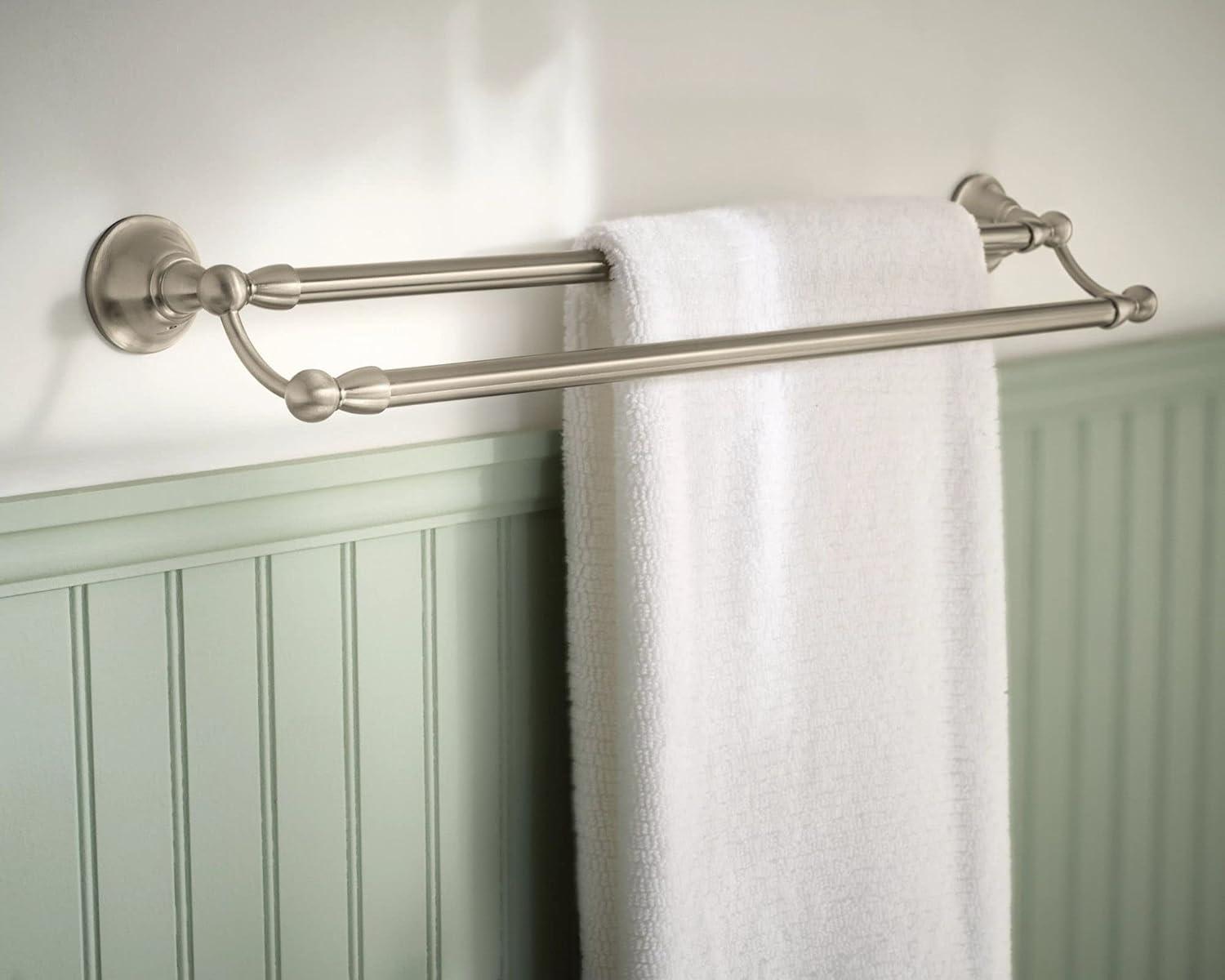 image:imageMoen Sage Collection Spot Resist Brushed Nickel 24Inch Double Bathroom Towel Bar Wall Mounted Bath Hanger with Two Rods DN6822BNBrushed Nickel