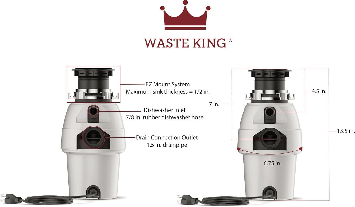 image:imageWaste King Legend Series Continuous Feed Garbage Disposal for Kitchen Sink with Power Cord L260012 HP Continuous Feed
