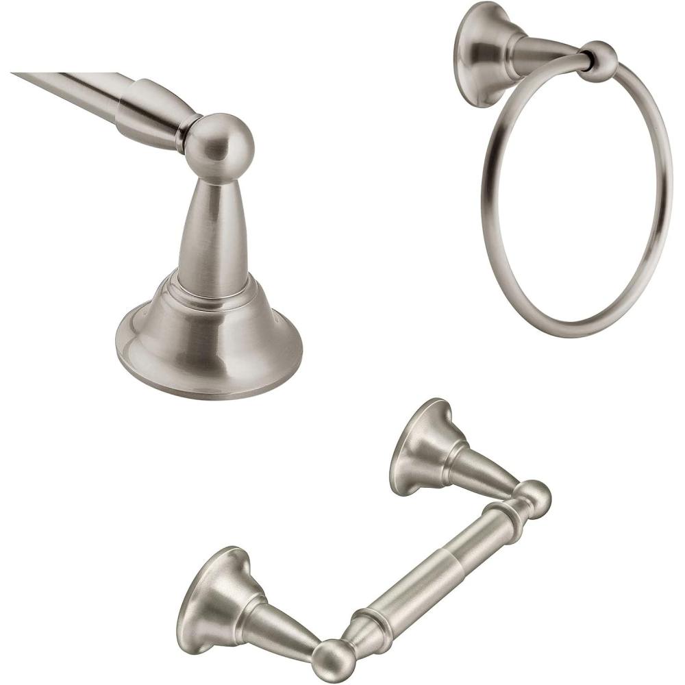 image:imageMoen Sage Collection Spot Resist Brushed Nickel 24Inch Double Bathroom Towel Bar Wall Mounted Bath Hanger with Two Rods DN6822BNBrushed Nickel