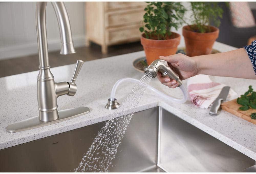 image:imageMOEN NOELL SINGLEHANDLE STANDARD KITCHEN FAUCET WITH SIDE SPRAYER IN SPOT RESIST STAINLE