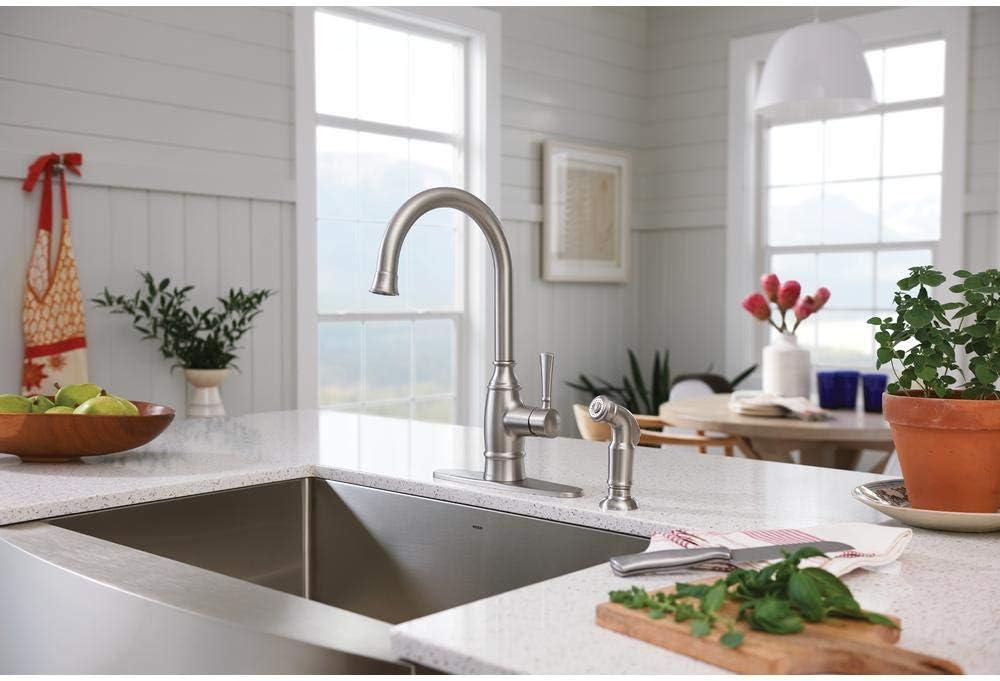 image:imageMOEN NOELL SINGLEHANDLE STANDARD KITCHEN FAUCET WITH SIDE SPRAYER IN SPOT RESIST STAINLE